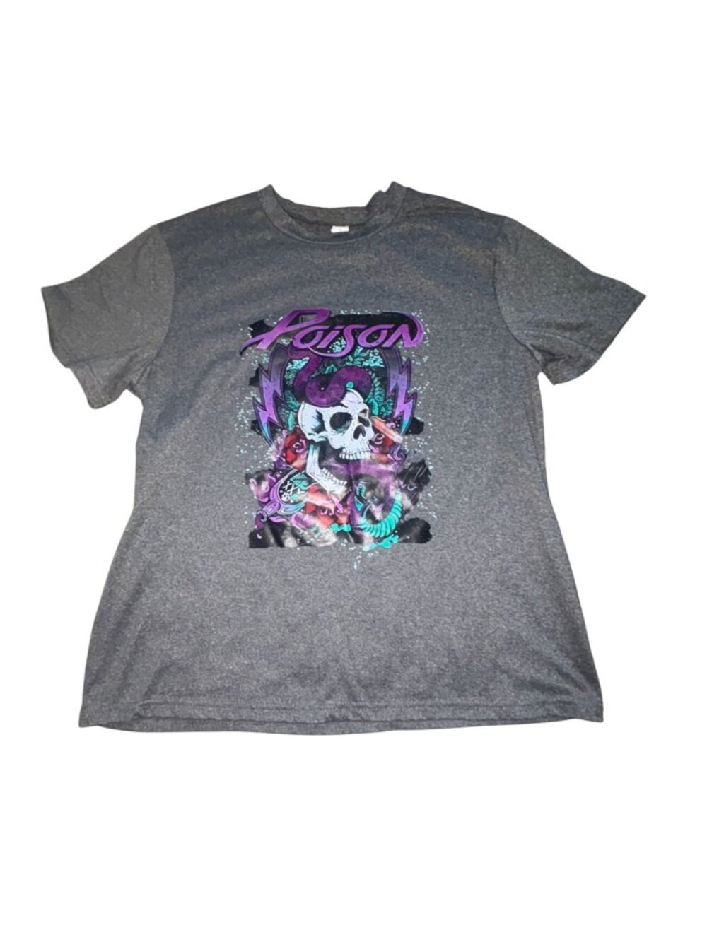 Womens Short Sleeve Vinyl Print Graphic  Band T-Shirt- Gray-Large-GUC
